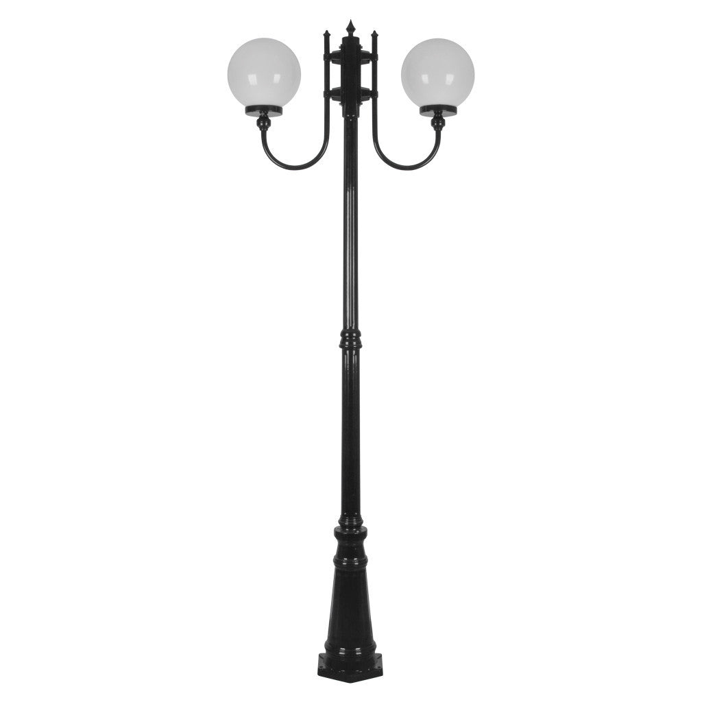 GT-620 Lisbon Twin 25cm Sphere Curved Arms Tall Post Light - Powder Coated Finish / E27 - Black