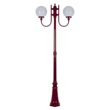 GT-620 Lisbon Twin 25cm Sphere Curved Arms Tall Post Light - Powder Coated Finish / E27 - Burgundy