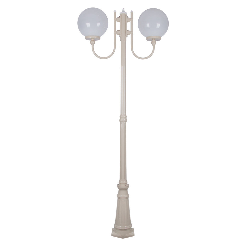 GT-621 Lisbon Twin 30cm Spheres Curved Arms Tall Post Light - Powder Coated Finish / E27 - Beige