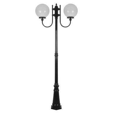 GT-621 Lisbon Twin 30cm Spheres Curved Arms Tall Post Light - Powder Coated Finish / E27 - Black