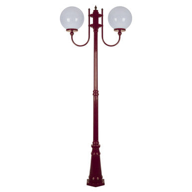 GT-621 Lisbon Twin 30cm Spheres Curved Arms Tall Post Light - Powder Coated Finish / E27 - Burgundy