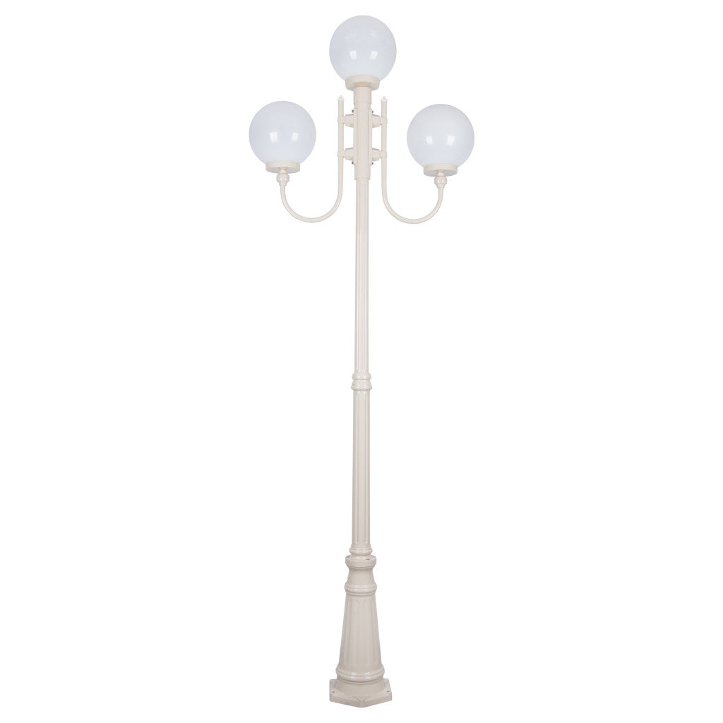 GT-622 Lisbon Triple 25cm Spheres Curved Arms Tall Post Light - Powder Coated Finish / E27 - Beige
