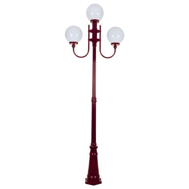 GT-622 Lisbon Triple 25cm Spheres Curved Arms Tall Post Light - Powder Coated Finish / E27 - Burgundy
