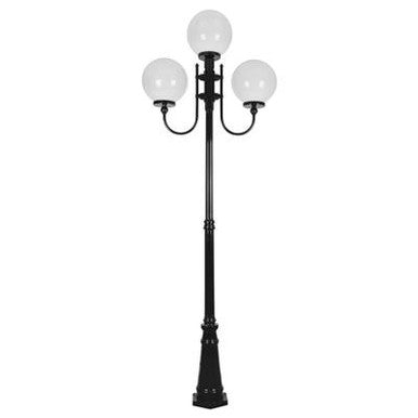 GT-623 Lisbon Triple 30cm Spheres Curved Arms Tall Post Light - Powder Coated Finish / E27 - Black