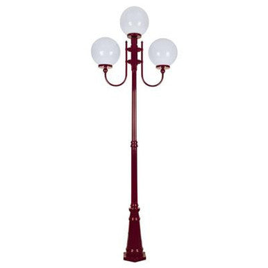 GT-623 Lisbon Triple 30cm Spheres Curved Arms Tall Post Light - Powder Coated Finish / E27 - Burgundy