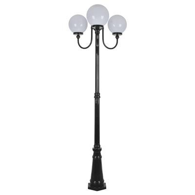 GT-624 Lisbon Triple 25cm Spheres Curved Arms Tall Post Light - Powder Coated Finish / E27 - Black