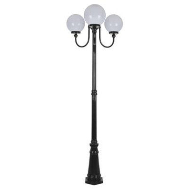 GT-624 Lisbon Triple 25cm Spheres Curved Arms Tall Post Light - Powder Coated Finish / E27 - Black