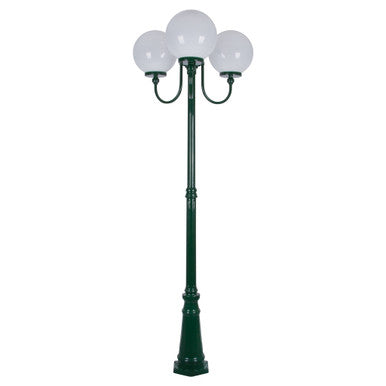 GT-625 Lisbon Triple 30cm Spheres Curved Arms Tall Post Light - Powder Coated Finish / E27 - Green