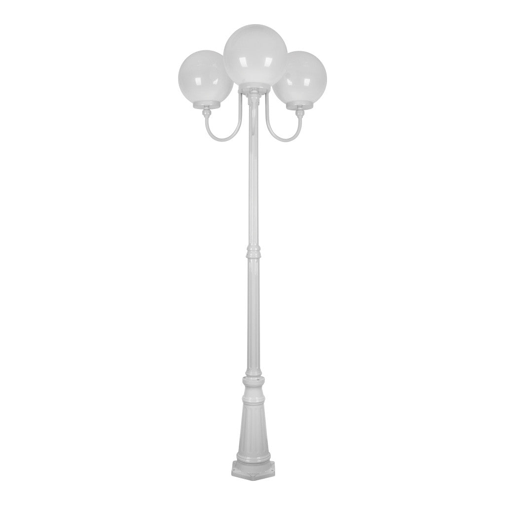 GT-625 Lisbon Triple 30cm Spheres Curved Arms Tall Post Light - Powder Coated Finish / E27 - White