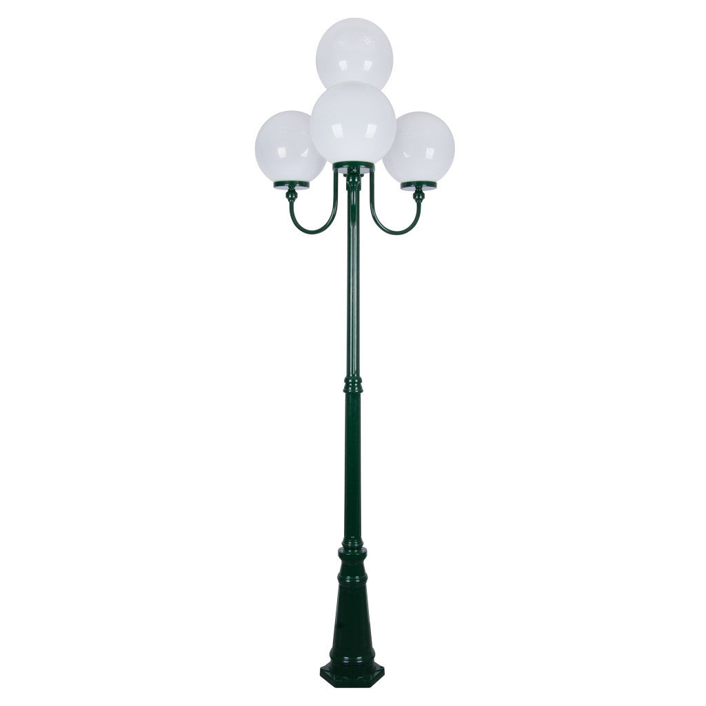 GT-627 Lisbon Four 30cm Spheres Curved Arms Tall Post Light - Powder Coated Finish / E27 - Green
