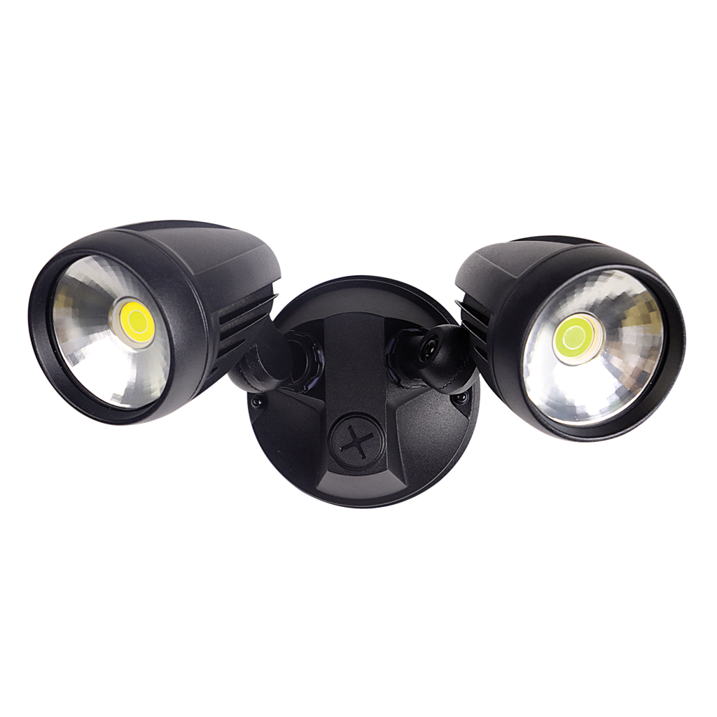 MURO-PRO-30S Twin Head 30W LED Spotlight with Sensor - TRIO Tricolour - Black