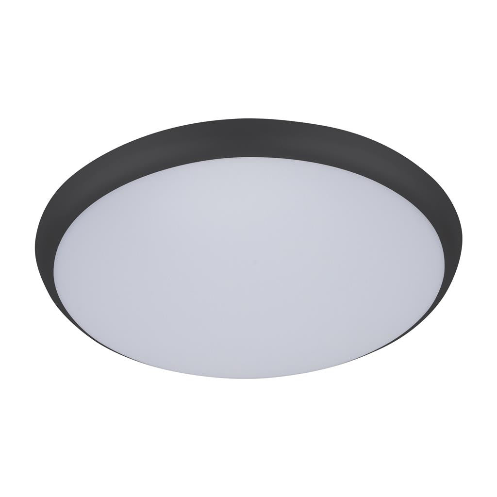 SOLAR-400 Round Tricolour 35W 400MM Slimline LED Dimmable IP54 Oyster Light - Black