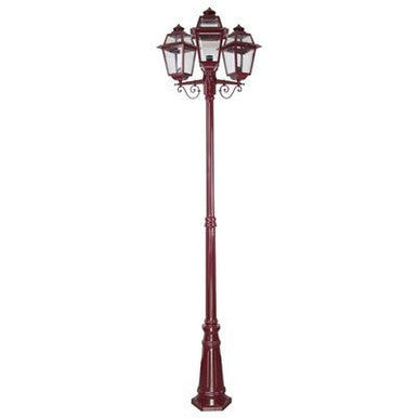 GT-282 Avignon Triple Head Tall Post Light - Powder Coated Finish / B22 - Burgundy