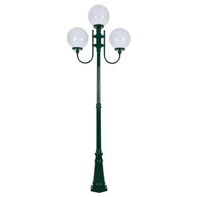 GT-623 Lisbon Triple 30cm Spheres Curved Arms Tall Post Light - Powder Coated Finish / E27 - Green