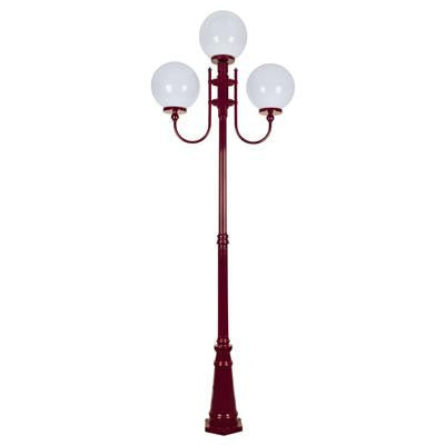 GT-623 Lisbon Triple 30cm Spheres Curved Arms Tall Post Light - Powder Coated Finish / E27 - Burgundy
