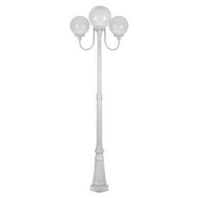 GT-624 Lisbon Triple 25cm Spheres Curved Arms Tall Post Light - Powder Coated Finish / E27 - White