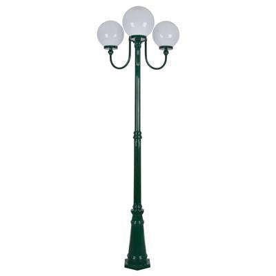 GT-624 Lisbon Triple 25cm Spheres Curved Arms Tall Post Light - Powder Coated Finish / E27 - Green