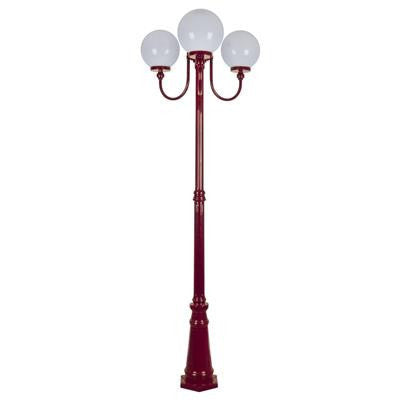 GT-624 Lisbon Triple 25cm Spheres Curved Arms Tall Post Light - Powder Coated Finish / E27 - Burgundy