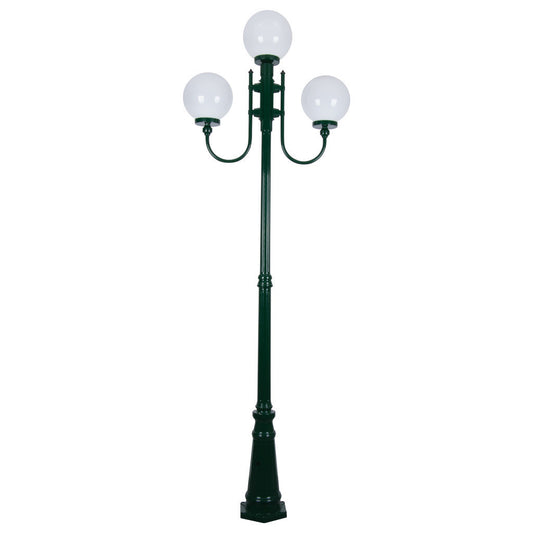 GT-622 Lisbon Triple 25cm Spheres Curved Arms Tall Post Light - Powder Coated Finish / E27 - Green