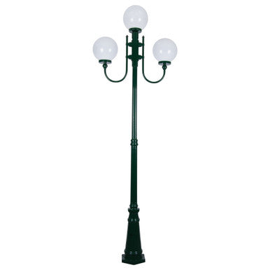 GT-622 Lisbon Triple 25cm Spheres Curved Arms Tall Post Light - Powder Coated Finish / E27 - Green