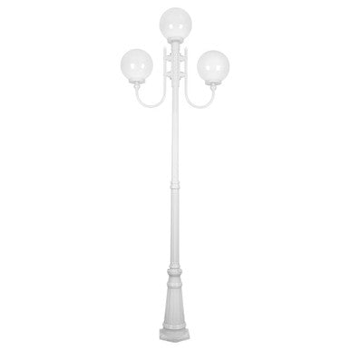 GT-622 Lisbon Triple 25cm Spheres Curved Arms Tall Post Light - Powder Coated Finish / E27 - White