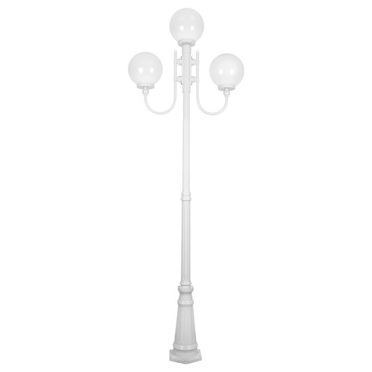 GT-622 Lisbon Triple 25cm Spheres Curved Arms Tall Post Light - Powder Coated Finish / E27 - White