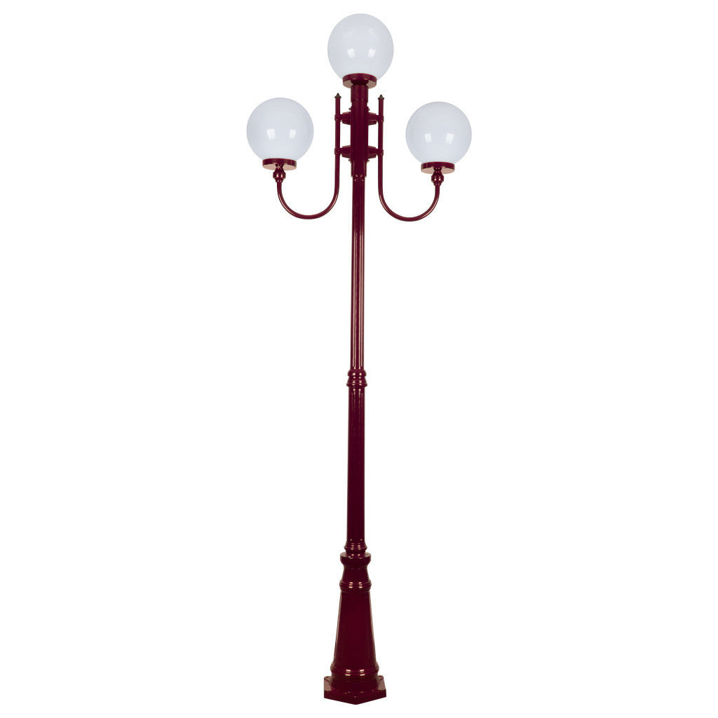 GT-622 Lisbon Triple 25cm Spheres Curved Arms Tall Post Light - Powder Coated Finish / E27 - Burgundy