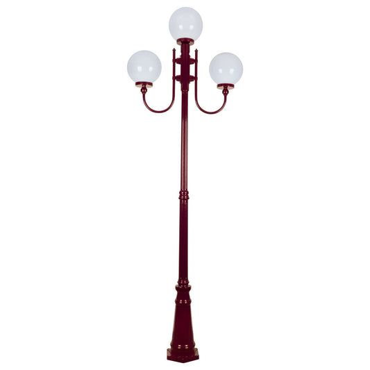 GT-622 Lisbon Triple 25cm Spheres Curved Arms Tall Post Light - Powder Coated Finish / E27 - Burgundy