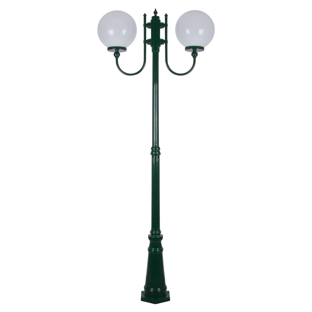 GT-621 Lisbon Twin 30cm Spheres Curved Arms Tall Post Light - Powder Coated Finish / E27 - Green