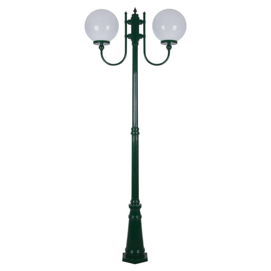 GT-621 Lisbon Twin 30cm Spheres Curved Arms Tall Post Light - Powder Coated Finish / E27 - Green