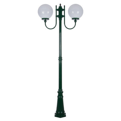 GT-621 Lisbon Twin 30cm Spheres Curved Arms Tall Post Light - Powder Coated Finish / E27 - Green