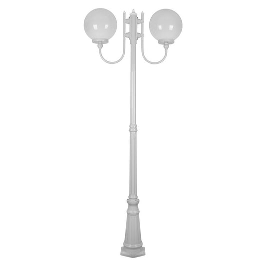 GT-621 Lisbon Twin 30cm Spheres Curved Arms Tall Post Light - Powder Coated Finish / E27 - White
