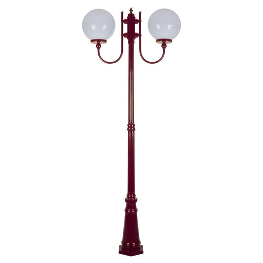 GT-621 Lisbon Twin 30cm Spheres Curved Arms Tall Post Light - Powder Coated Finish / E27 - Burgundy