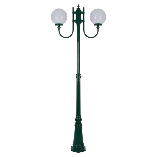 GT-620 Lisbon Twin 25cm Sphere Curved Arms Tall Post Light - Powder Coated Finish / E27 - Green