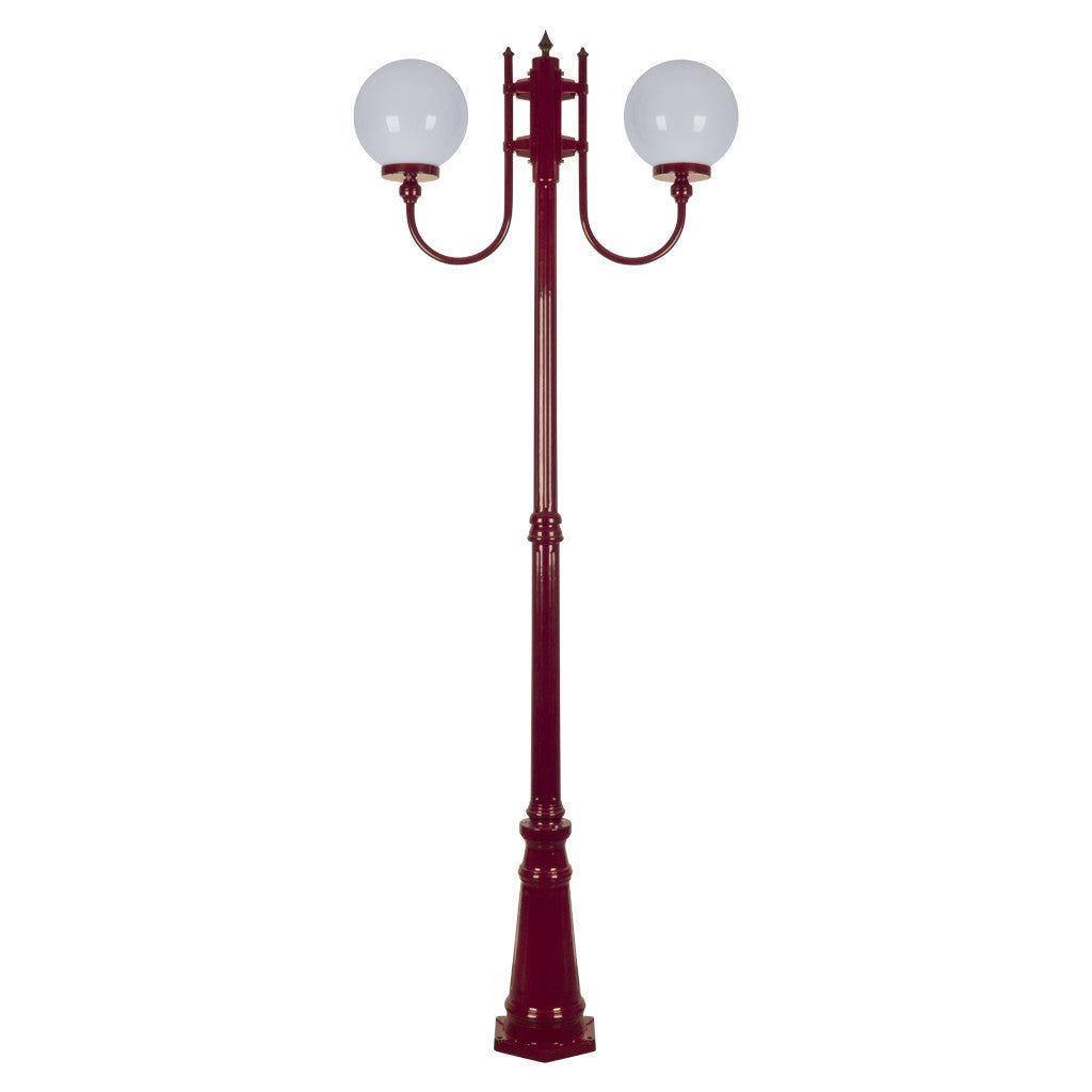 GT-620 Lisbon Twin 25cm Sphere Curved Arms Tall Post Light - Powder Coated Finish / E27 - Burgundy