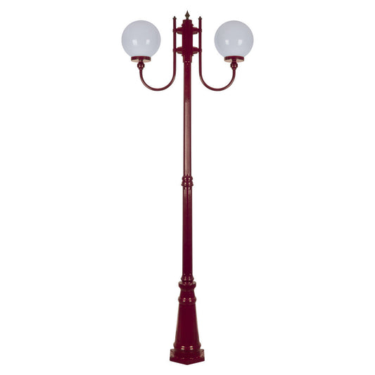 GT-620 Lisbon Twin 25cm Sphere Curved Arms Tall Post Light - Powder Coated Finish / E27 - Burgundy