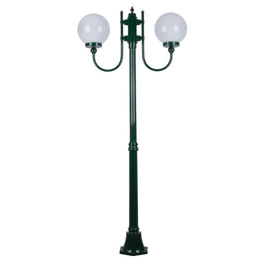 GT-614 Lisbon Twin Head 25cm Sphere Curved Arm Medium Post Light - Powder Coated Finish / E27 - Green