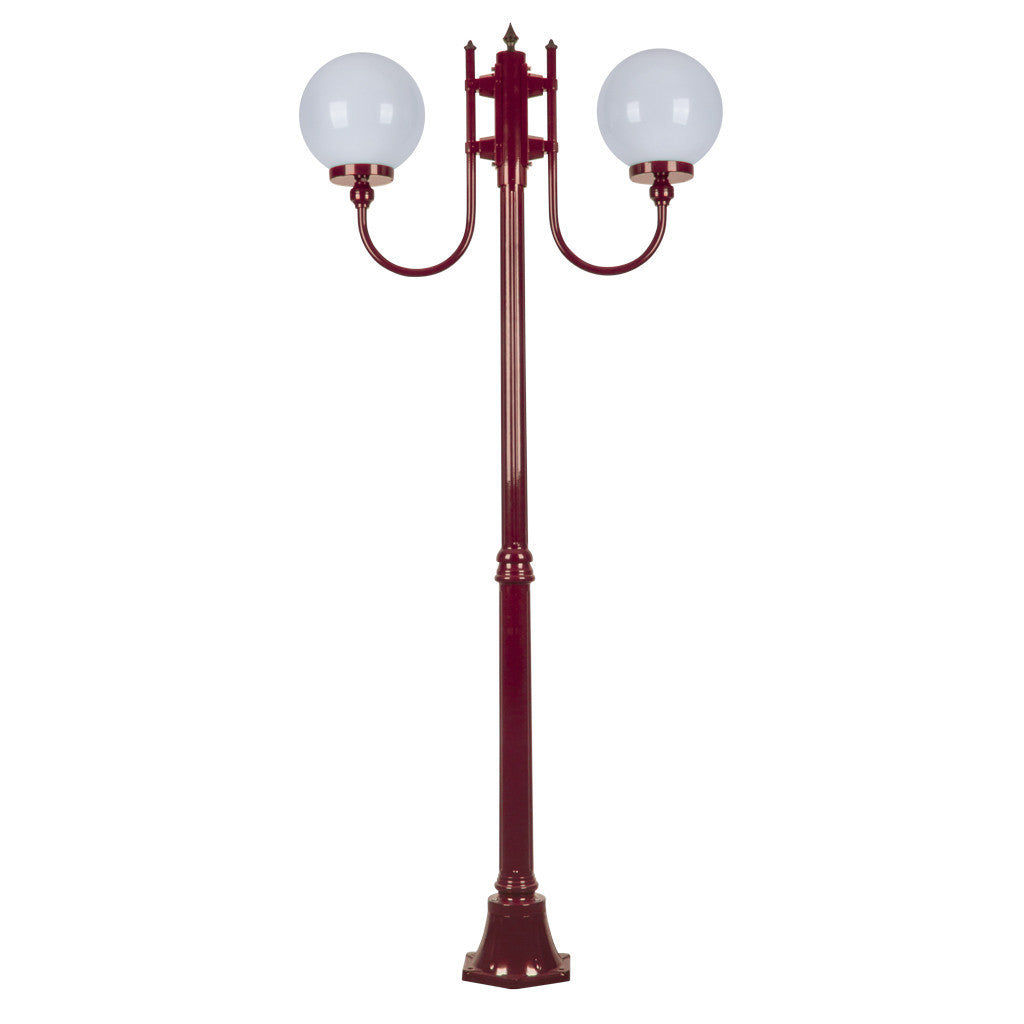 GT-614 Lisbon Twin Head 25cm Sphere Curved Arm Medium Post Light - Powder Coated Finish / E27 - Burgundy