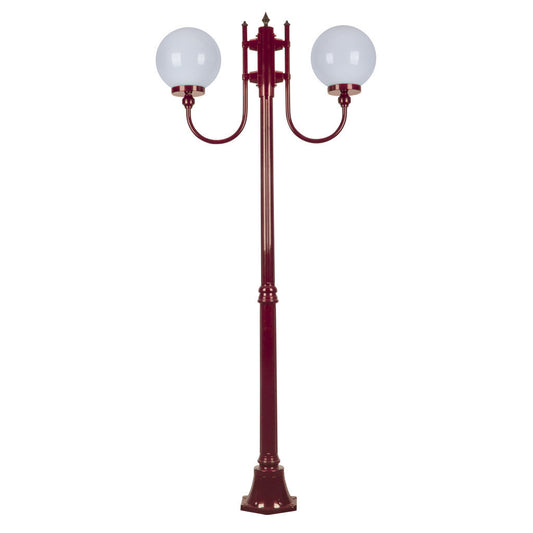 GT-614 Lisbon Twin Head 25cm Sphere Curved Arm Medium Post Light - Powder Coated Finish / E27 - Burgundy