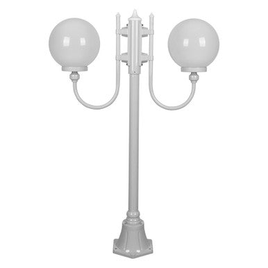 GT-608 Lisbon Twin 25cm Spheres Curved Arms Short Post Light - Powder Coated Finish / E27 - White