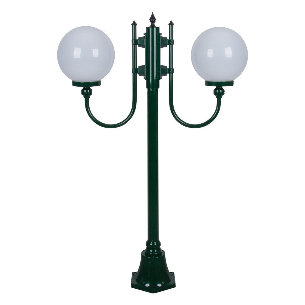 GT-608 Lisbon Twin 25cm Spheres Curved Arms Short Post Light - Powder Coated Finish / E27 - Green