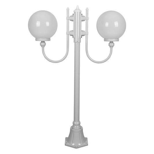 GT-608 Lisbon Twin 25cm Spheres Curved Arms Short Post Light - Powder Coated Finish / E27 - White