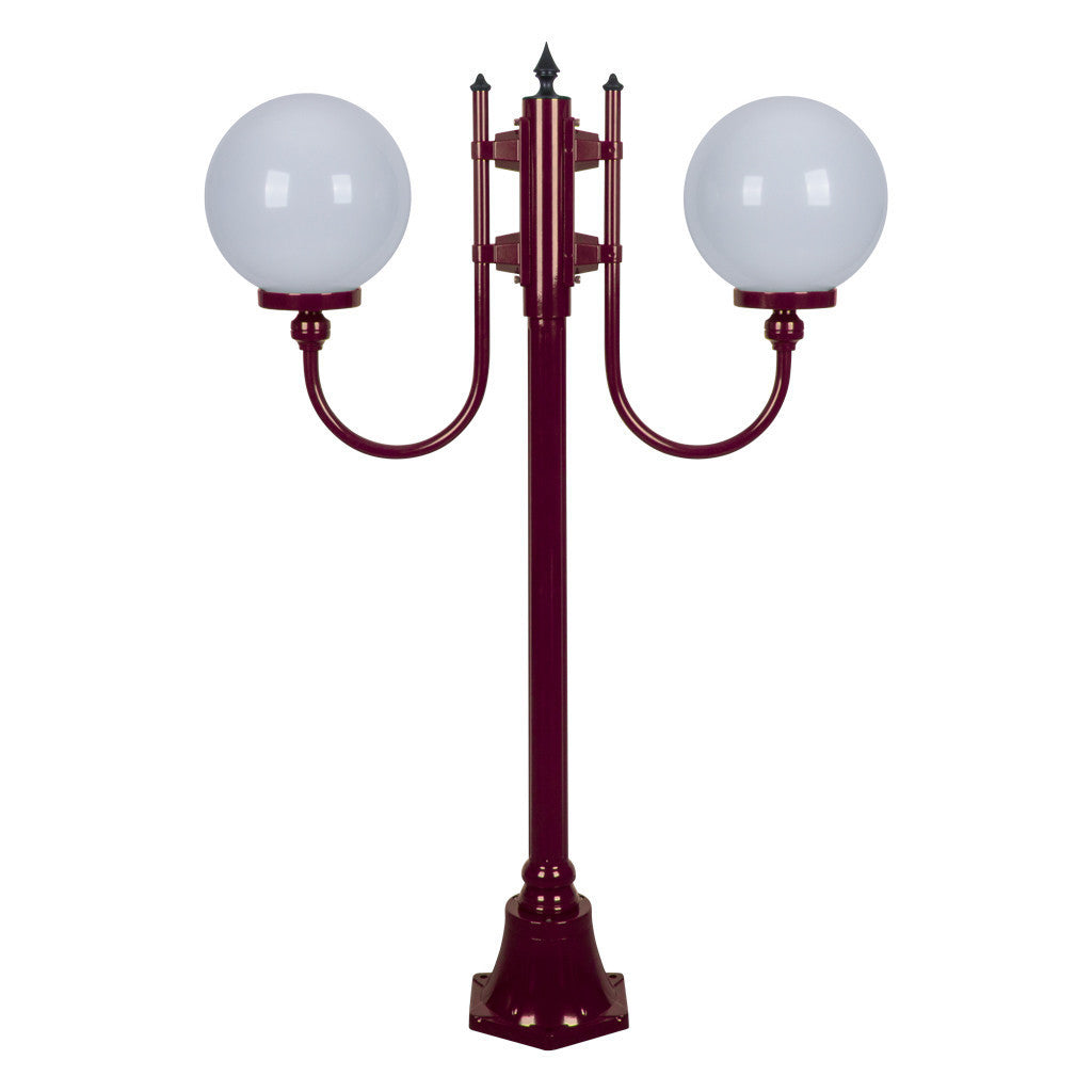 GT-608 Lisbon Twin 25cm Spheres Curved Arms Short Post Light - Powder Coated Finish / E27 - Burgundy