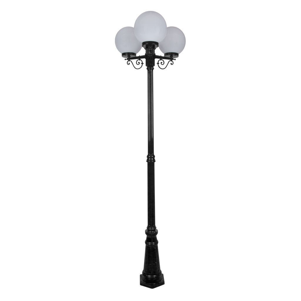 GT-562 Siena Triple 25cm Spheres Tall Post - Powder Coated Finish / E27 - Black