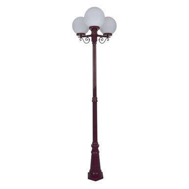 GT-562 Siena Triple 25cm Spheres Tall Post - Powder Coated Finish / E27 - Burgundy