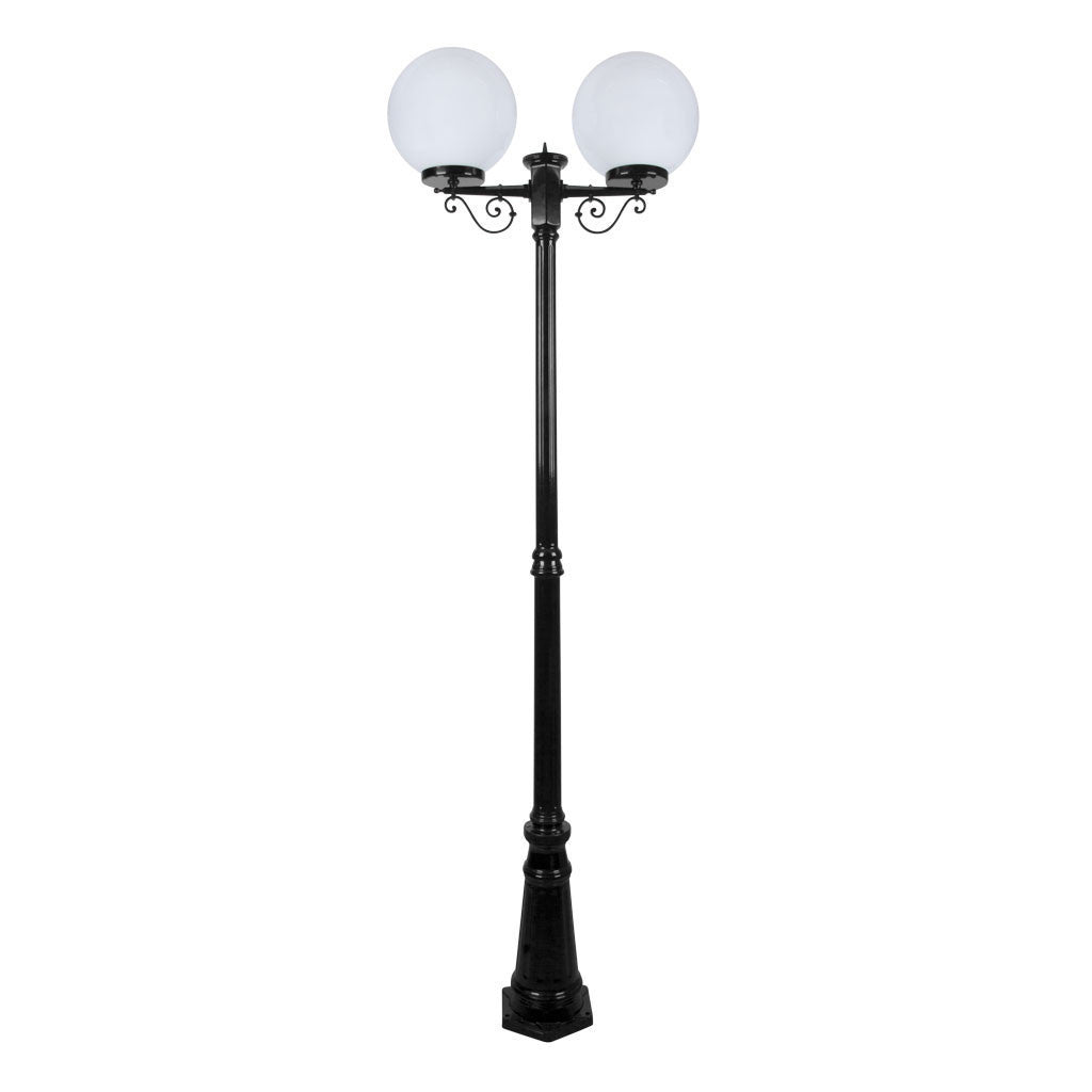 GT-561 Siena Twin 30cm Spheres Tall Post - Powder Coated Finish / E27 - Black