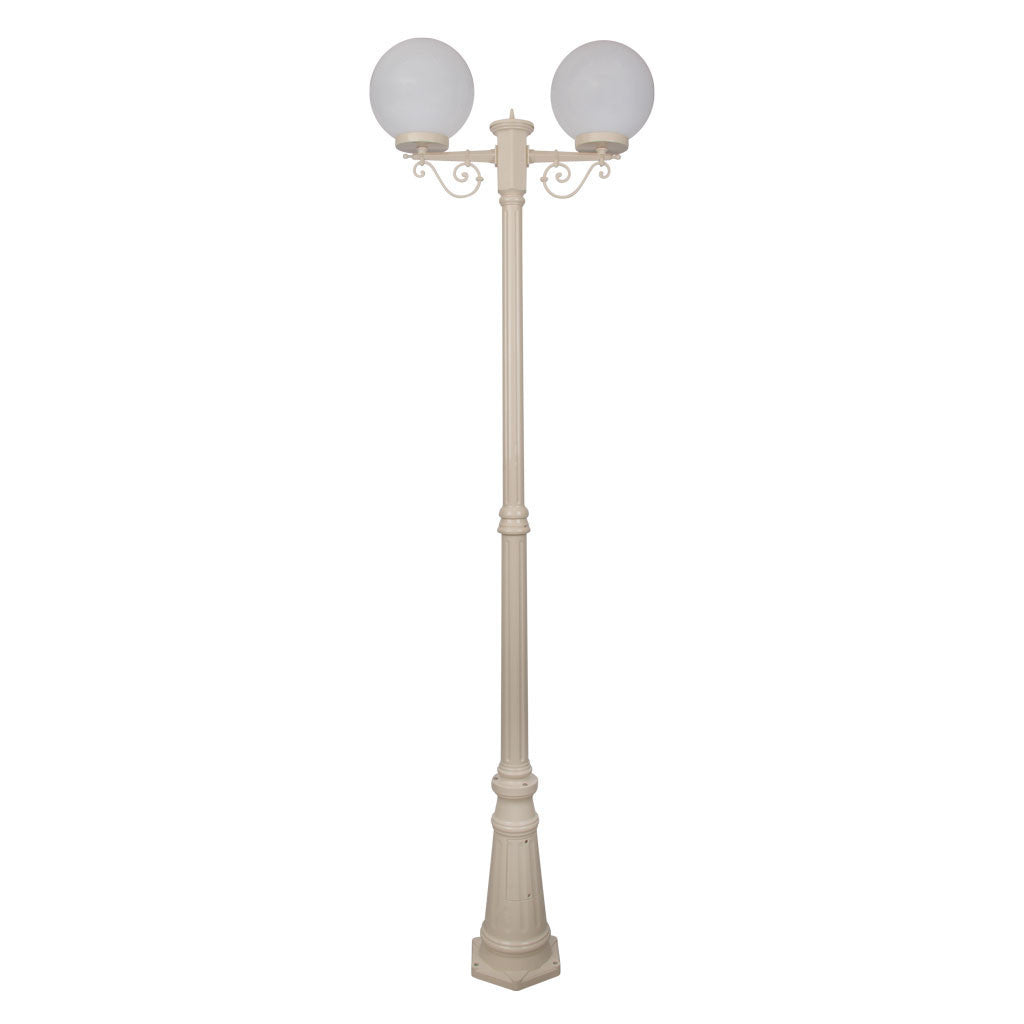 GT-560 Siena Twin 25cm Spheres Tall Post - Powder Coated Finish / E27 - Beige
