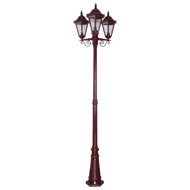 GT-432 Turin Triple Head Tall Post Light - Powder Coated Finish / B22 - Burgundy