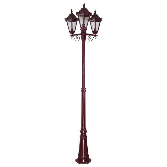 GT-432 Turin Triple Head Tall Post Light - Powder Coated Finish / B22 - Burgundy