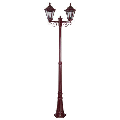 GT-430 Turin Twin Head Tall Post Light - Powder Coated Finish / B22 - Burgundy